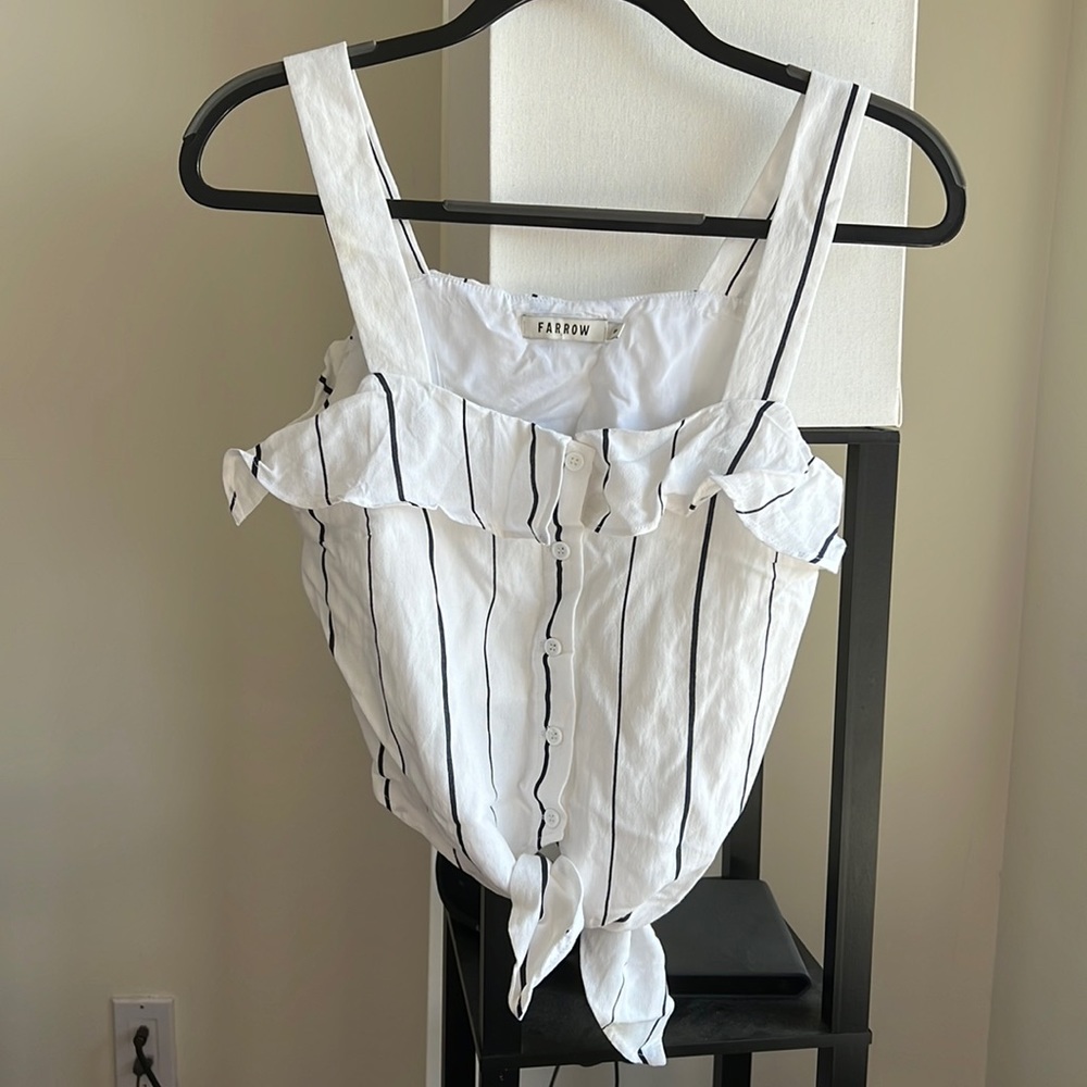 NWOT farrow white and navy stripe crop top